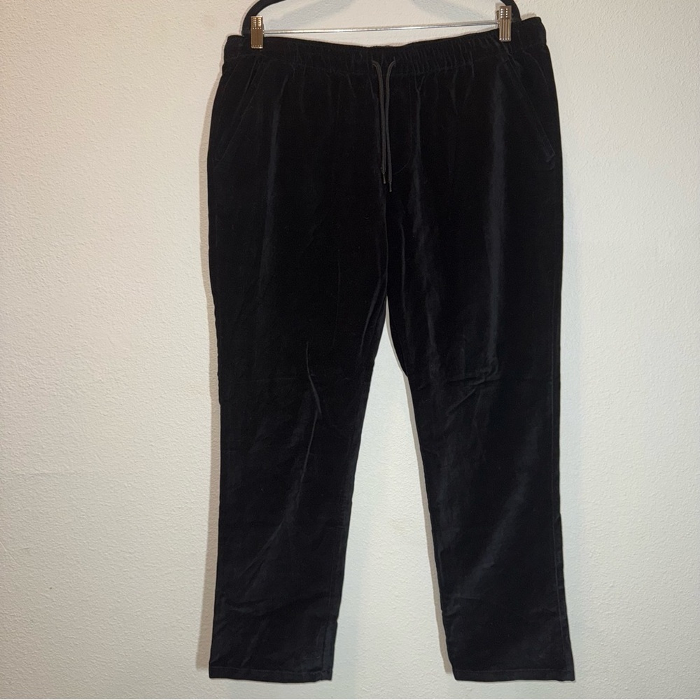 ASOS Black Straight Leg Velvet Pants pull On 2X pockets drawstring waist